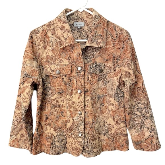 Analogy Jackets & Blazers - Analogy Medium Brown Embroidered Denim Style Jacket Button Front TexturedCowgirl